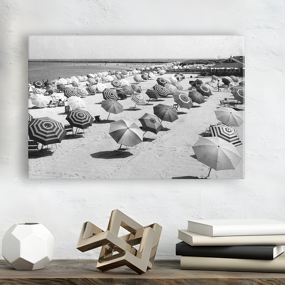 Beach Umbrella in Hawaii, Black and White, Summer Wall Art, Beach House Decor, Canvas Print Wall Art Decor