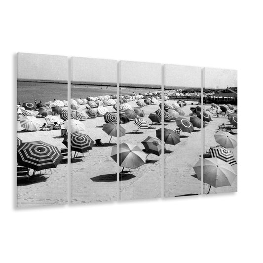 Beach Umbrella in Hawaii, Black and White, Summer Wall Art, Beach House Decor, 5 Pieces Large Canvas Print