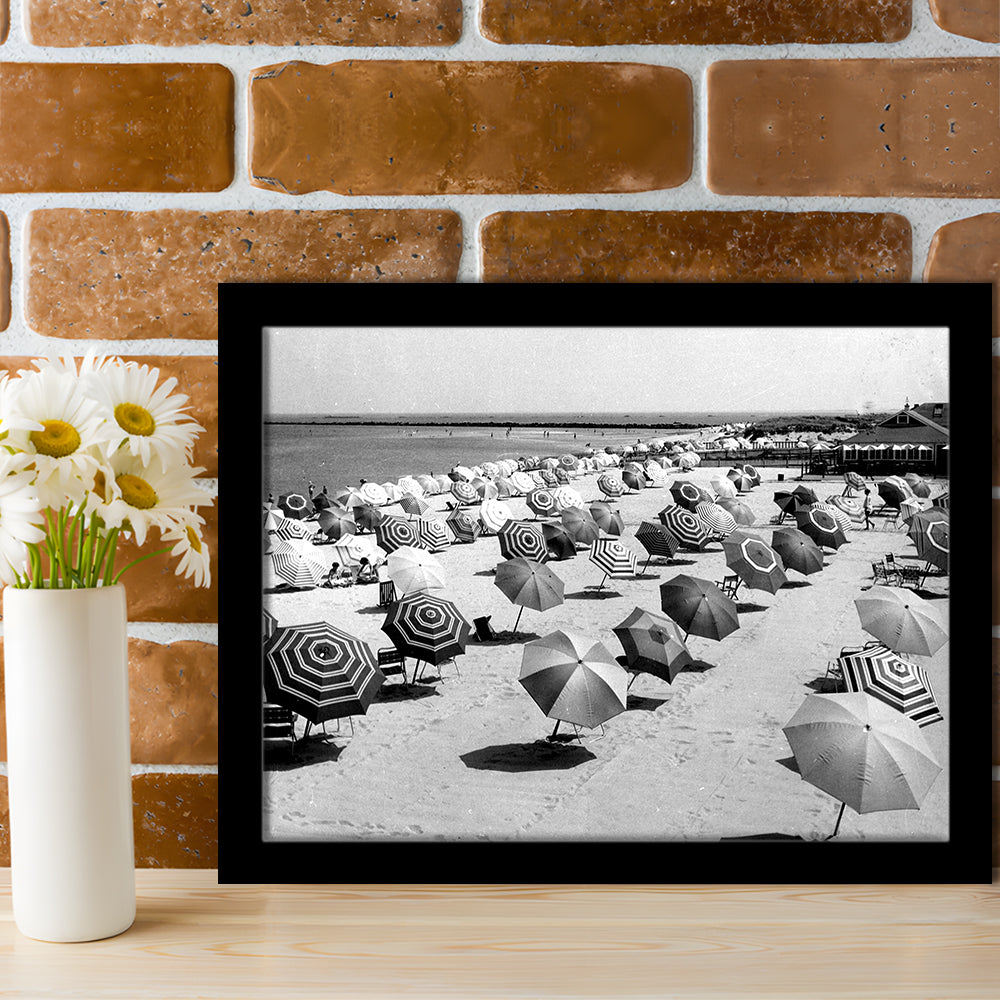 Beach Umbrella in Hawaii, Black and White, Summer Wall Art, Beach House Decor, Framed Art Print Wall Decor