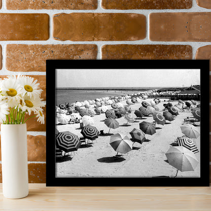 Beach Umbrella in Hawaii, Black and White, Summer Wall Art, Beach House Decor, Framed Art Print Wall Decor