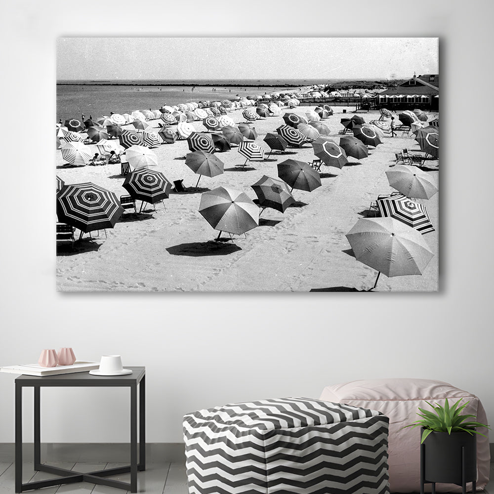 Beach Umbrella in Hawaii, Black and White, Summer Wall Art, Beach House Decor, Canvas Print Wall Art Decor