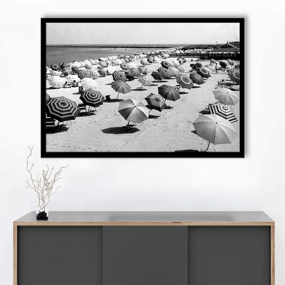 Beach Umbrella in Hawaii, Black and White, Summer Wall Art, Beach House Decor, Framed Art Print Wall Decor