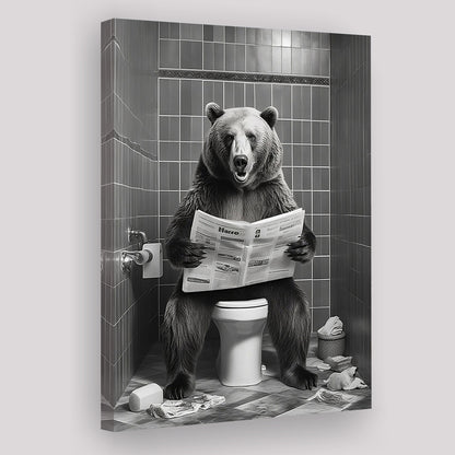 Bear Print Canvas Prints Wall Art, Funny Bathroom Decor, Bear in Toilet