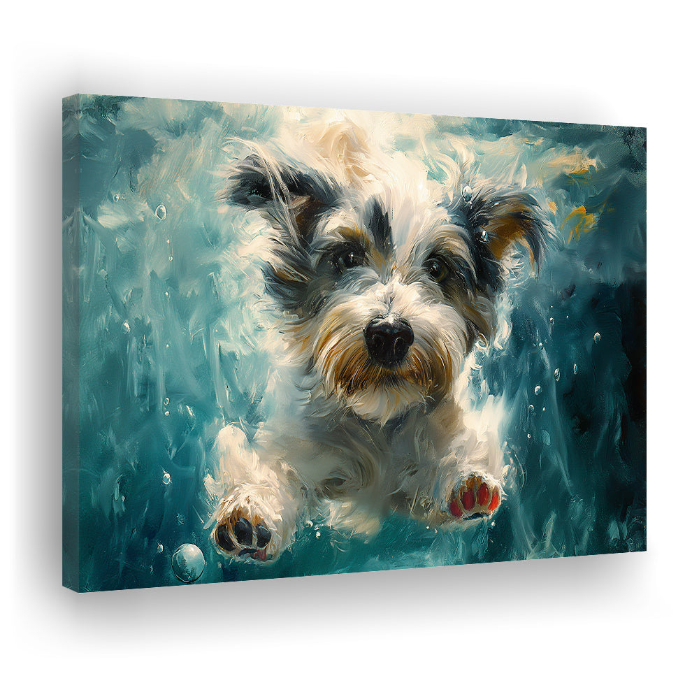 Bearded Collie Dog Swimming Underwater Watercolor, Funny Pet Art, Canvas Print Wall Art Home Decor
