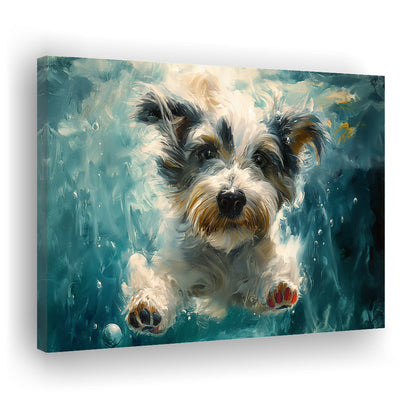 Bearded Collie Dog Swimming Underwater Watercolor, Funny Pet Art, Canvas Print Wall Art Home Decor