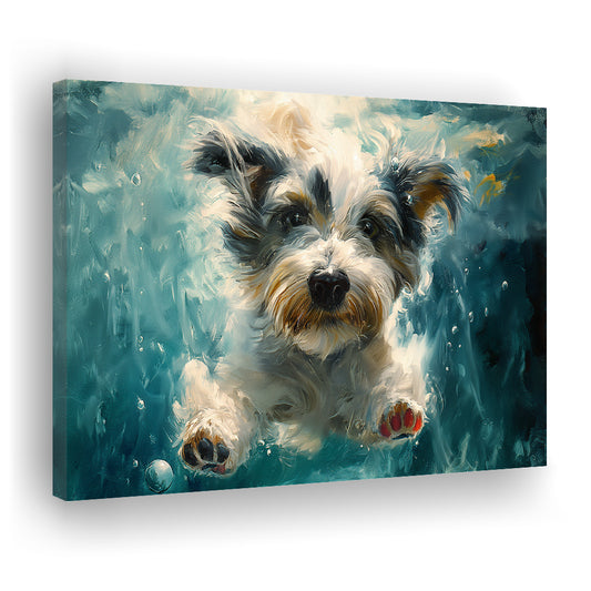 Bearded Collie Dog Swimming Underwater Watercolor, Funny Pet Art, Canvas Print Wall Art Home Decor