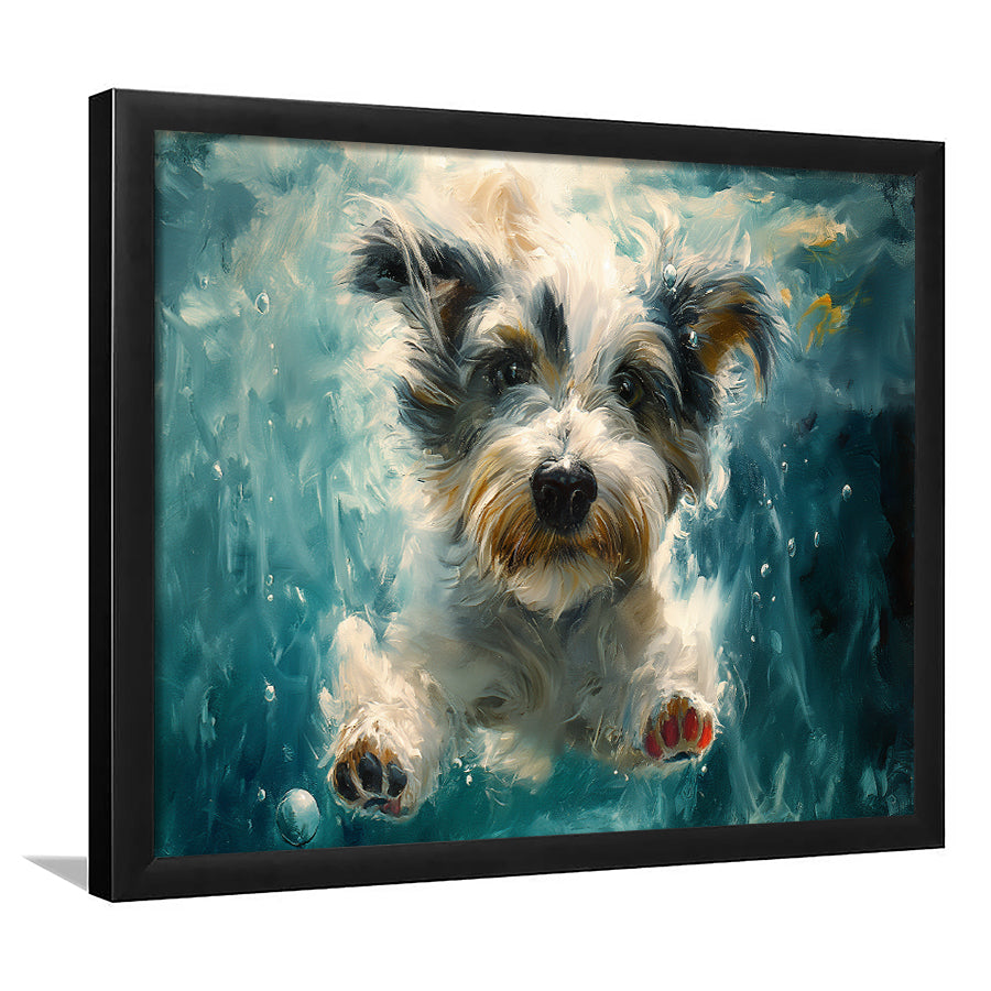 Bearded Collie Dog Swimming Underwater Watercolor, Funny Pet Art, Framed Art Print Wall Decor, Framed Picture