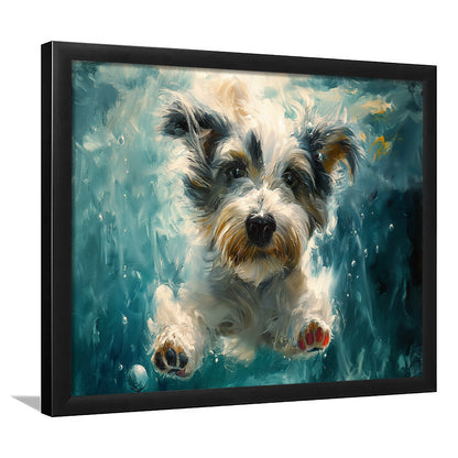 Bearded Collie Dog Swimming Underwater Watercolor, Funny Pet Art, Framed Art Print Wall Decor, Framed Picture