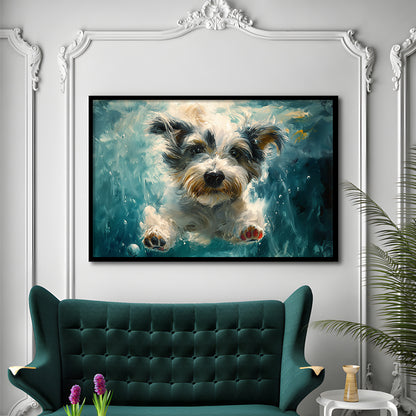 Bearded Collie Dog Swimming Underwater Watercolor, Funny Pet Art, Framed Art Print Wall Decor, Framed Picture