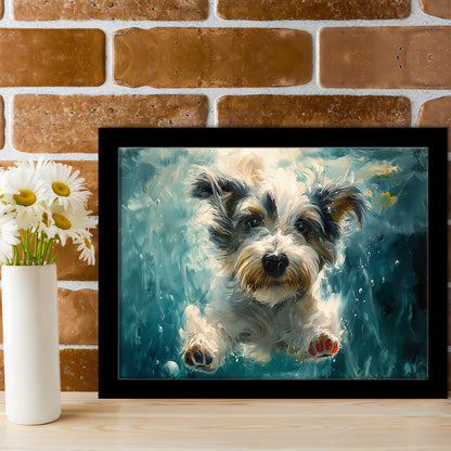 Bearded Collie Dog Swimming Underwater Watercolor, Funny Pet Art, Framed Art Print Wall Decor, Framed Picture