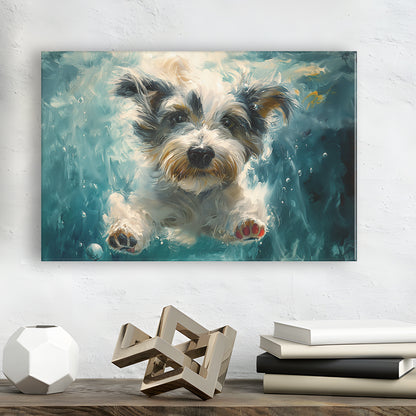 Bearded Collie Dog Swimming Underwater Watercolor, Funny Pet Art, Canvas Print Wall Art Home Decor