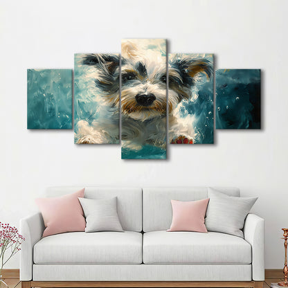 Bearded Collie Dog Swimming Underwater Watercolor, Funny Pet Art, Mixed Panels Canvas Print Wall Art