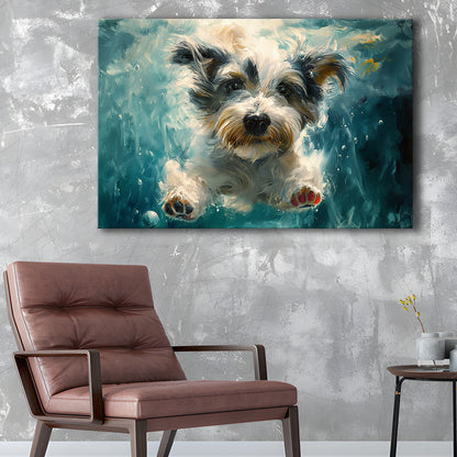 Bearded Collie Dog Swimming Underwater Watercolor, Funny Pet Art, Canvas Print Wall Art Home Decor