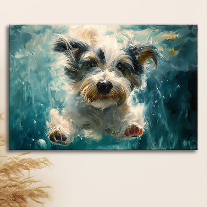 Bearded Collie Dog Swimming Underwater Watercolor, Funny Pet Art, Canvas Print Wall Art Home Decor
