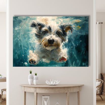Bearded Collie Dog Swimming Underwater Watercolor, Funny Pet Art, Canvas Print Wall Art Home Decor