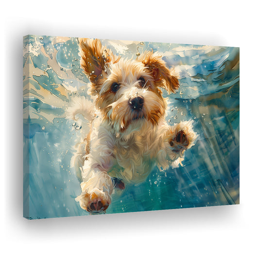 Bearded Collie Dog Underwater Watercolor, Funny Pet Art, Canvas Print Wall Art Home Decor