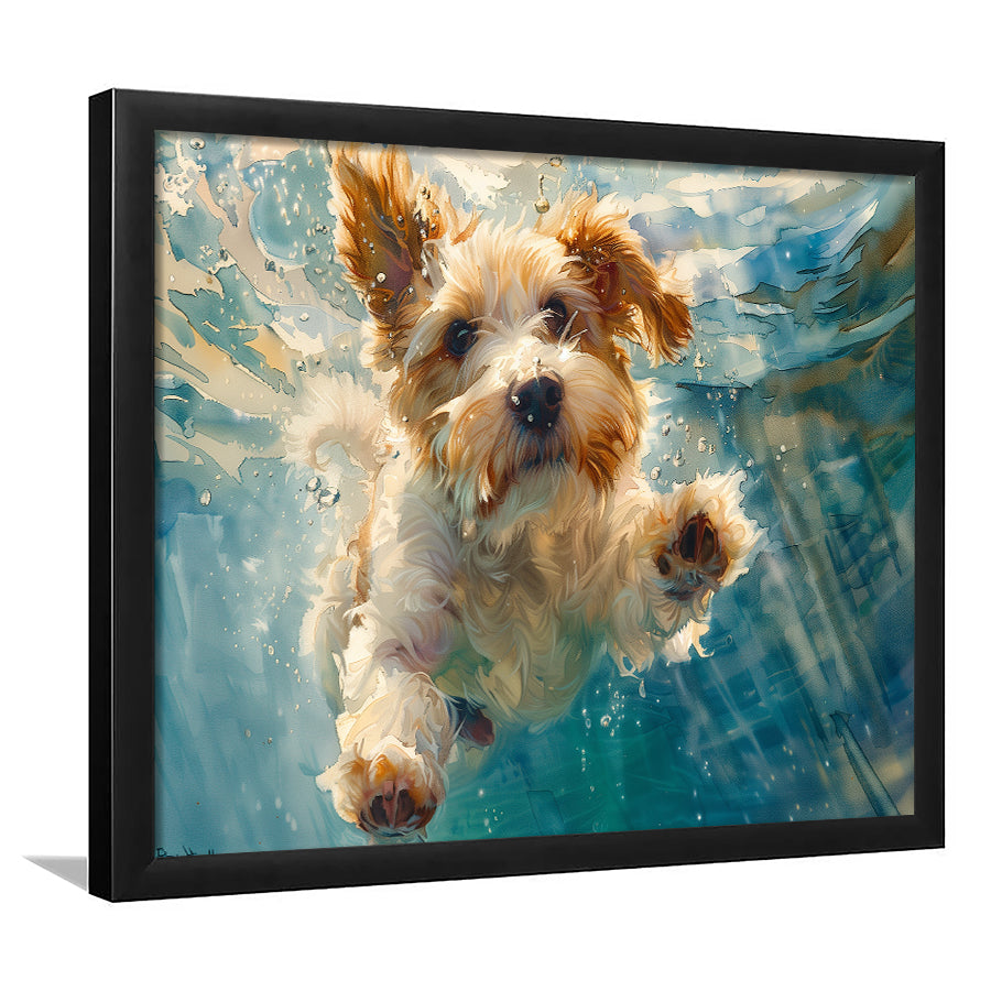 Bearded Collie Dog Underwater Watercolor, Funny Pet Art, Framed Art Print Wall Decor, Framed Picture