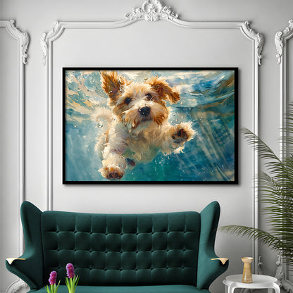 Bearded Collie Dog Underwater Watercolor, Funny Pet Art, Framed Art Print Wall Decor, Framed Picture