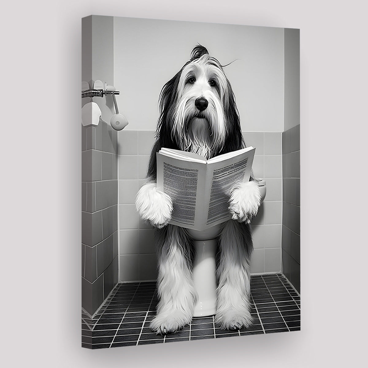 Bearded Collie Canvas Prints Wall Art, Funny Bathroom Decor, Animal in toilet