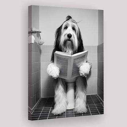 Bearded Collie Canvas Prints Wall Art, Funny Bathroom Decor, Animal in toilet