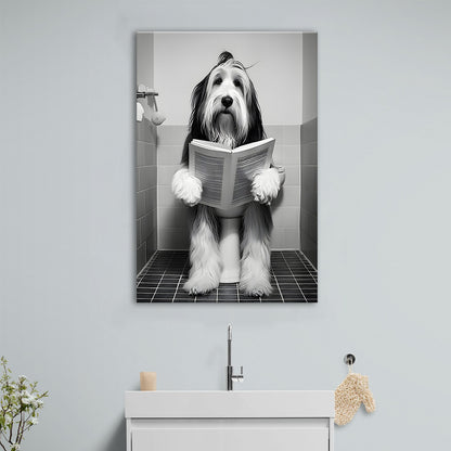 Bearded Collie Canvas Prints Wall Art, Funny Bathroom Decor, Animal in toilet