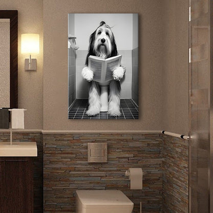 Bearded Collie Canvas Prints Wall Art, Funny Bathroom Decor, Animal in toilet