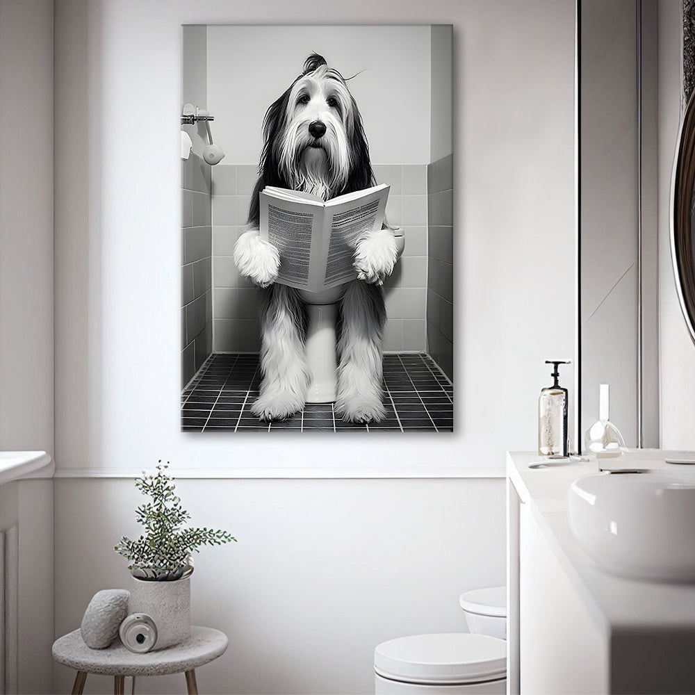 Bearded Collie Canvas Prints Wall Art, Funny Bathroom Decor, Animal in toilet
