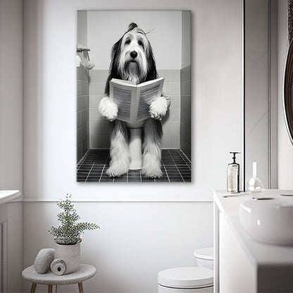 Bearded Collie Canvas Prints Wall Art, Funny Bathroom Decor, Animal in toilet