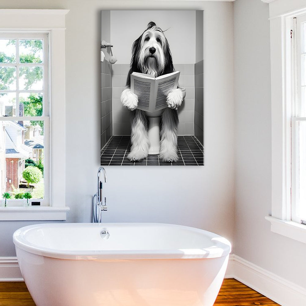Bearded Collie Canvas Prints Wall Art, Funny Bathroom Decor, Animal in toilet