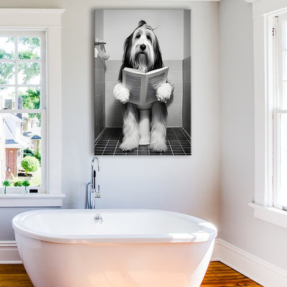 Bearded Collie Canvas Prints Wall Art, Funny Bathroom Decor, Animal in toilet
