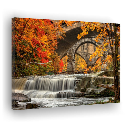 Beautiful Berea Falls In Autumn Ohio Large Stretched Canvas, Cavas Print Wall Art Hom Decor