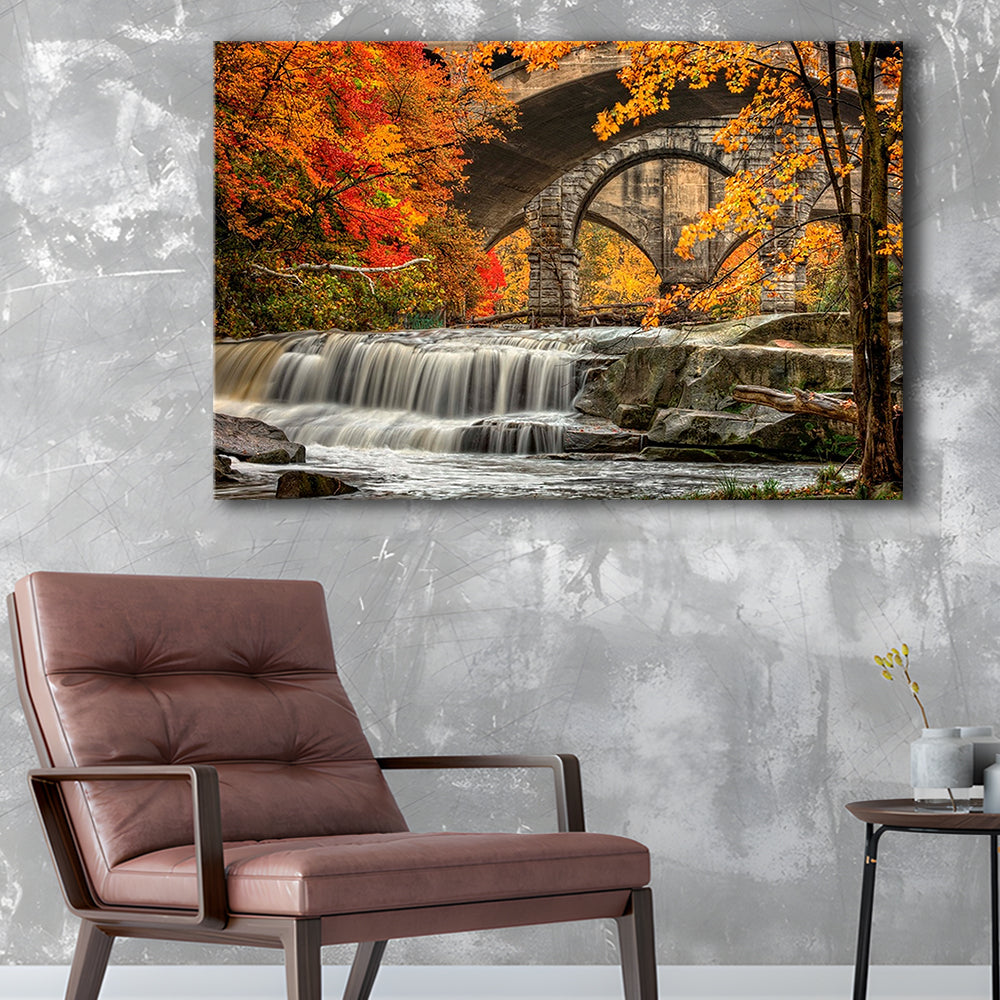 Beautiful Berea Falls In Autumn Ohio Large Stretched Canvas, Cavas Print Wall Art Hom Decor