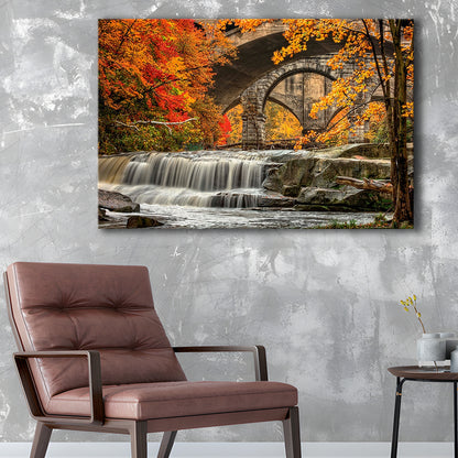 Beautiful Berea Falls In Autumn Ohio Large Stretched Canvas, Cavas Print Wall Art Hom Decor