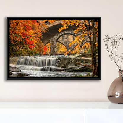 Beautiful Berea Falls In Autumn Ohio Large Stretched Canvas, Framed Cavas Print, Floating Frame