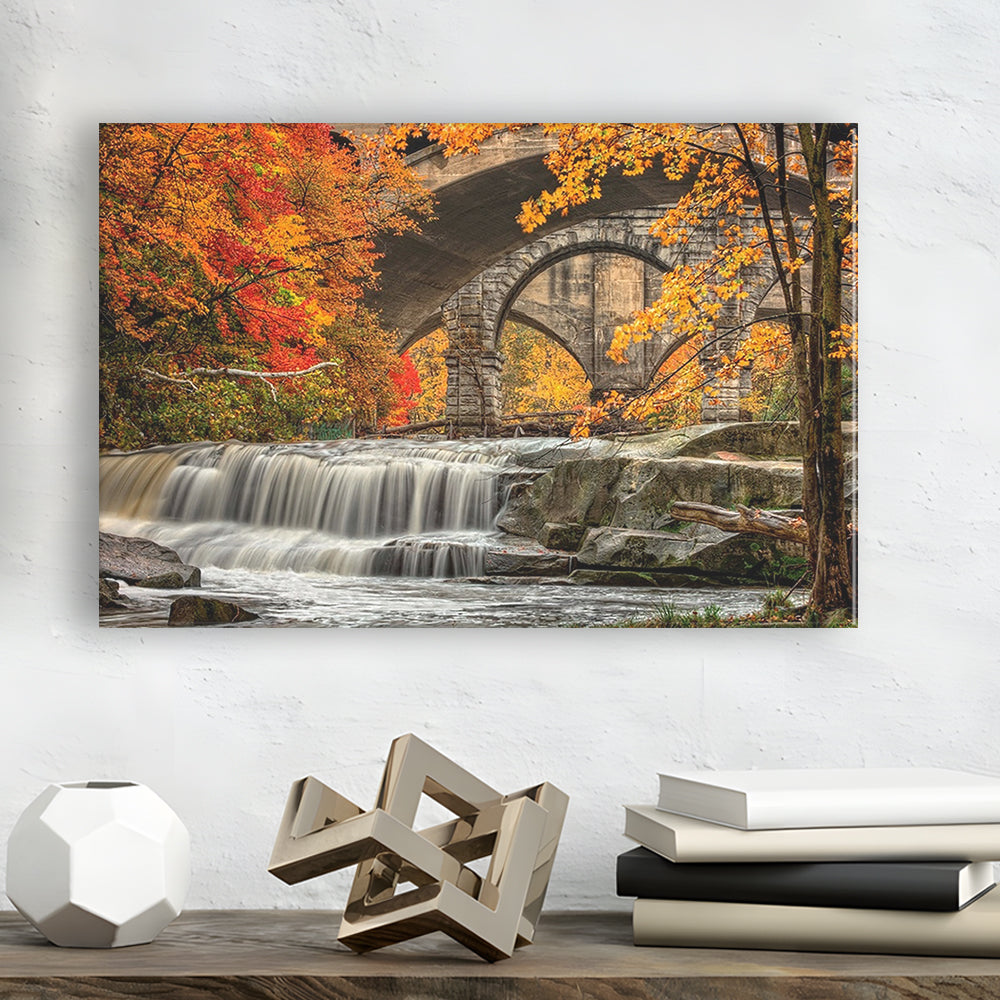 Beautiful Berea Falls In Autumn Ohio Large Stretched Canvas, Cavas Print Wall Art Hom Decor