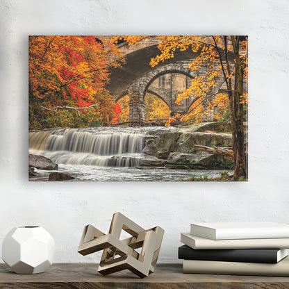 Beautiful Berea Falls In Autumn Ohio Large Stretched Canvas, Cavas Print Wall Art Hom Decor