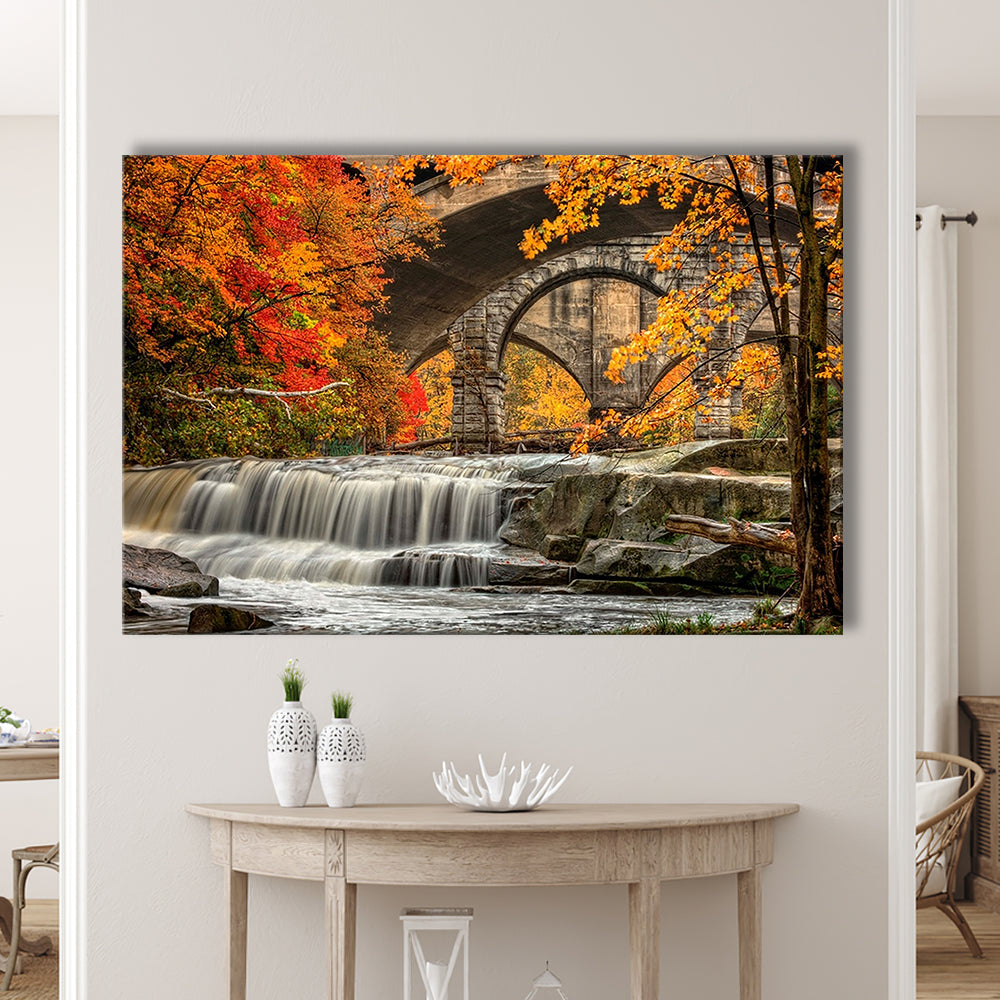 Beautiful Berea Falls In Autumn Ohio Large Stretched Canvas, Cavas Print Wall Art Hom Decor