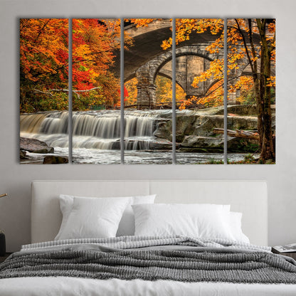 Beautiful Berea Falls In Autumn Ohio Large Stretched Canvas, 5 Piece B Extra Large Cavas Print Wall Art Decor