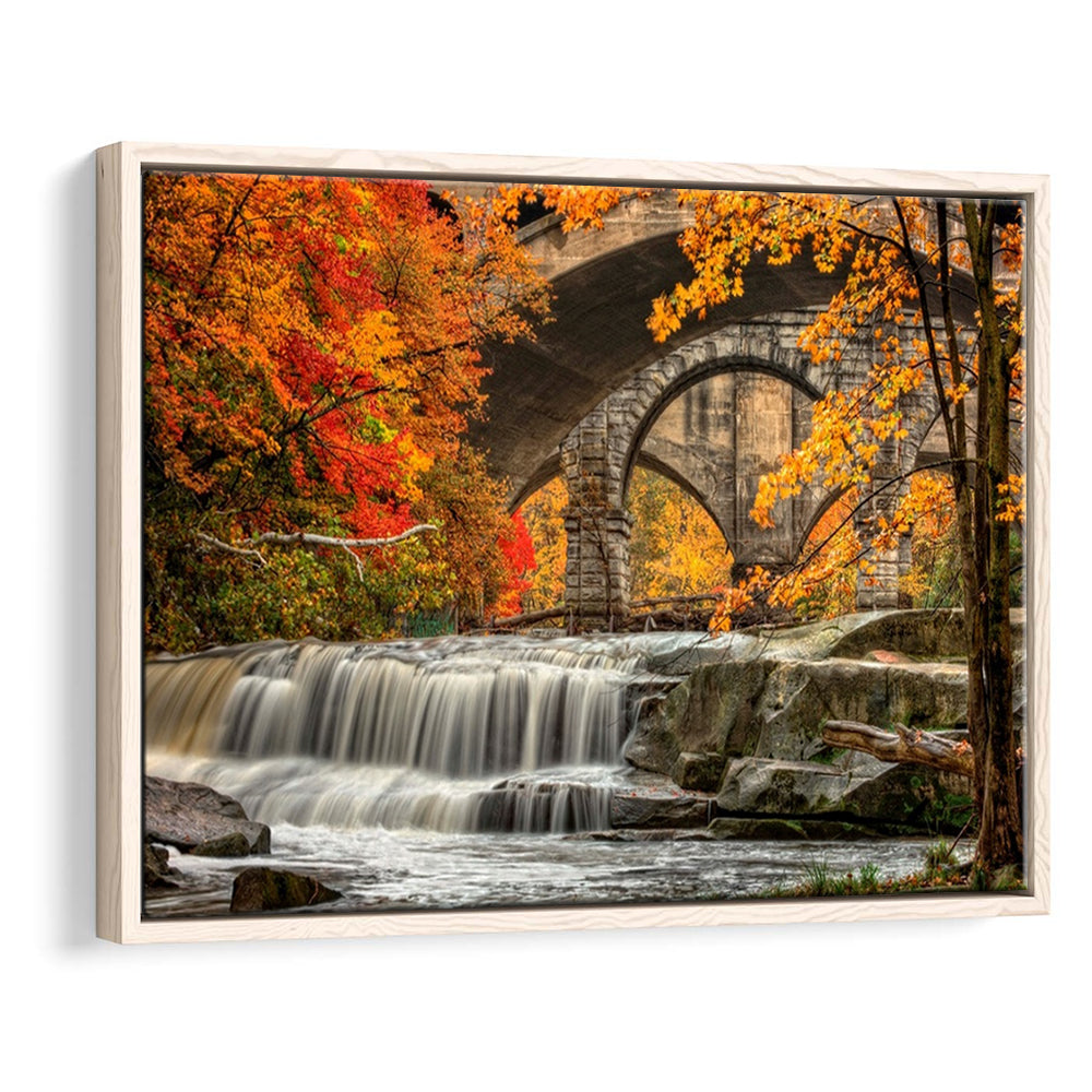 Beautiful Berea Falls In Autumn Ohio Large Stretched Canvas, Framed Cavas Print, Floating Frame