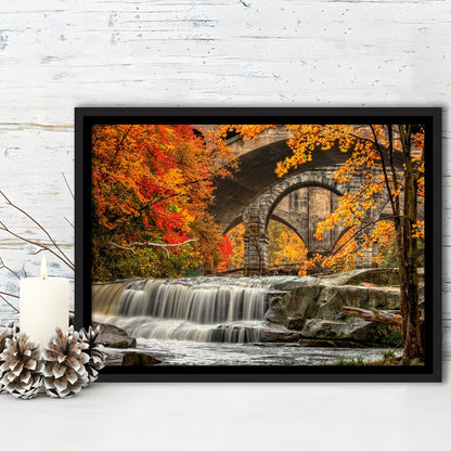 Beautiful Berea Falls In Autumn Ohio Large Stretched Canvas, Framed Cavas Print, Floating Frame