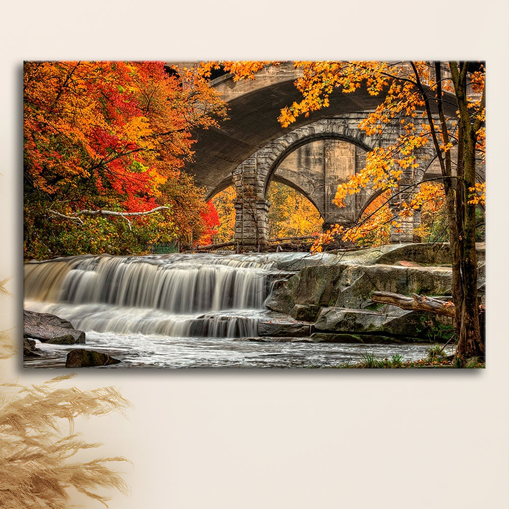 Beautiful Berea Falls In Autumn Ohio Large Stretched Canvas, Cavas Print Wall Art Hom Decor