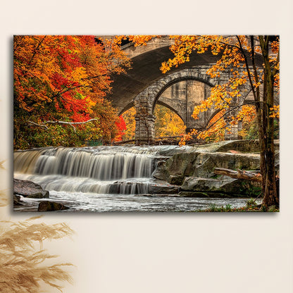 Beautiful Berea Falls In Autumn Ohio Large Stretched Canvas, Cavas Print Wall Art Hom Decor