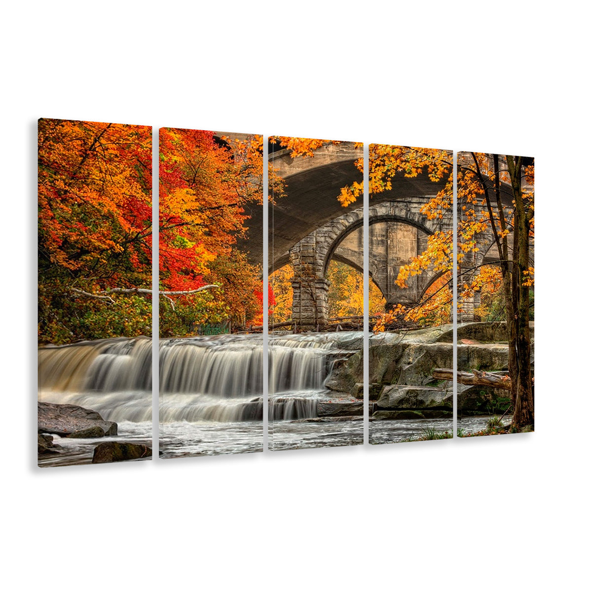 Beautiful Berea Falls In Autumn Ohio Large Stretched Canvas, 5 Piece B Extra Large Cavas Print Wall Art Decor