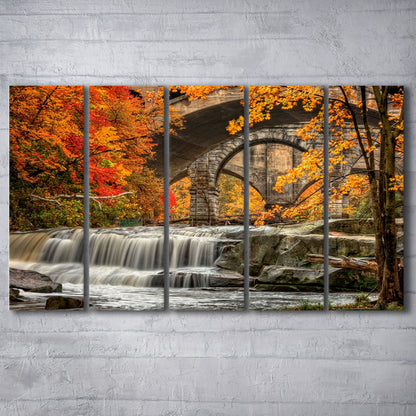 Beautiful Berea Falls In Autumn Ohio Large Stretched Canvas, 5 Piece B Extra Large Cavas Print Wall Art Decor