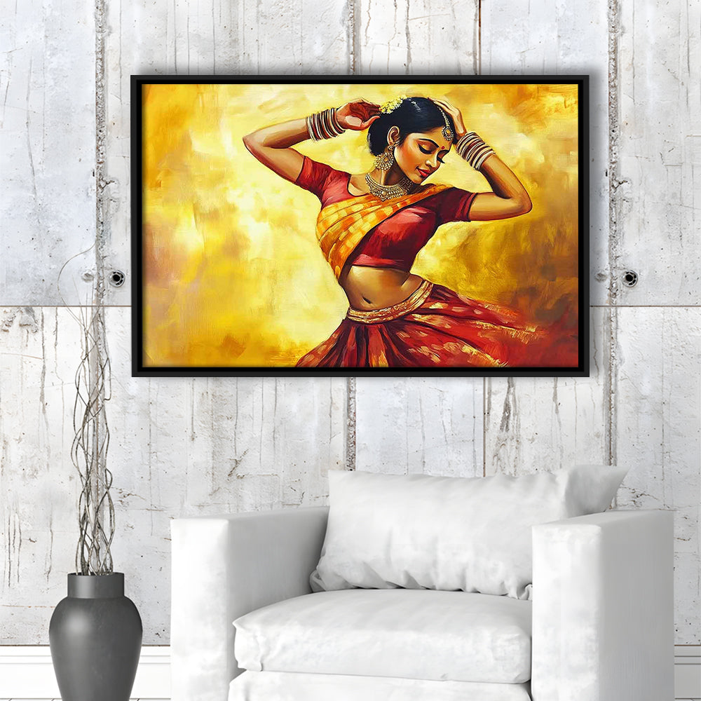 Beautiful Indian Wall Art, Woman Dancing Canvas Print, Extra Large Wall Decor, Framed Cavas Print, Floating Frame