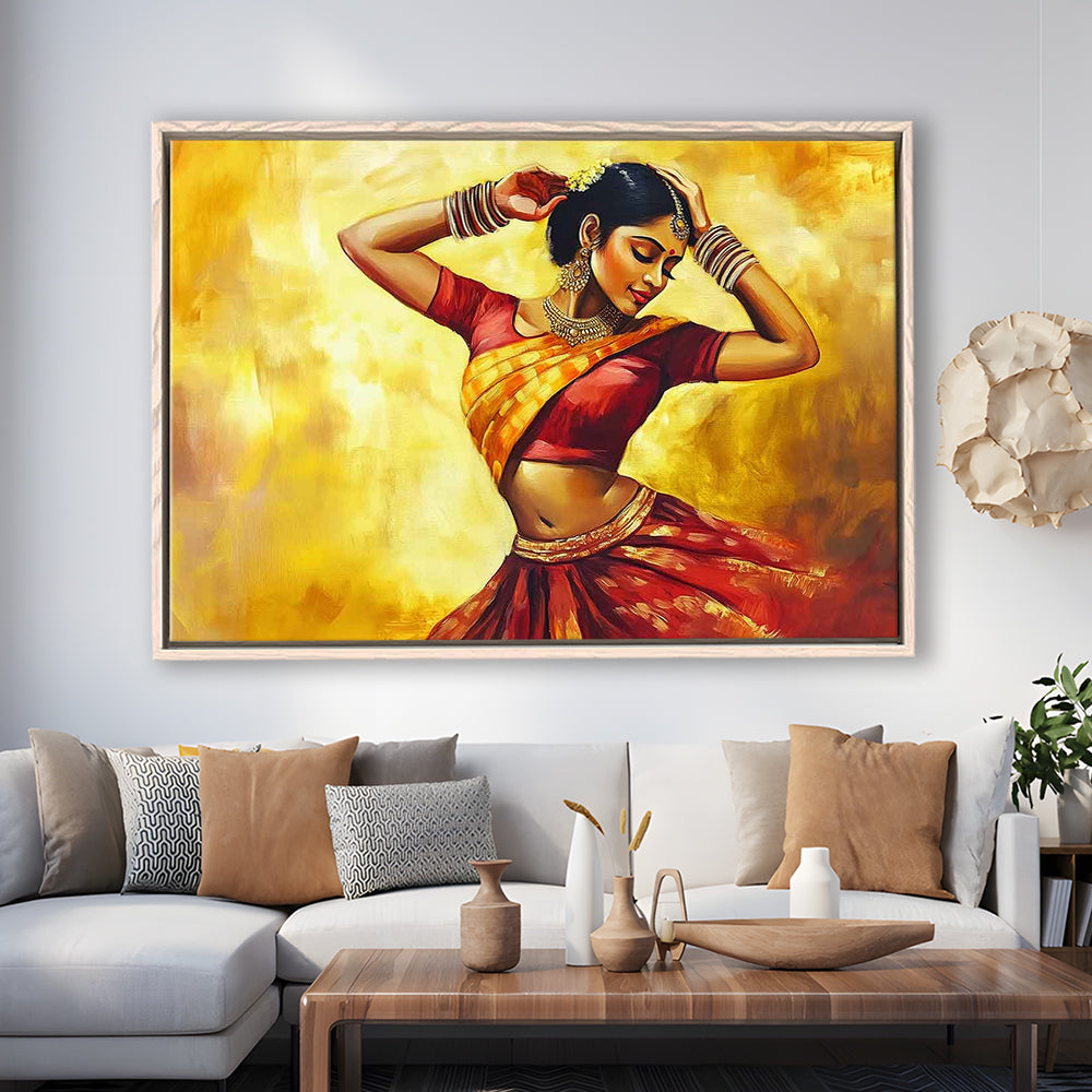 Beautiful Indian Wall Art, Woman Dancing Canvas Print, Extra Large Wall Decor, Framed Cavas Print, Floating Frame