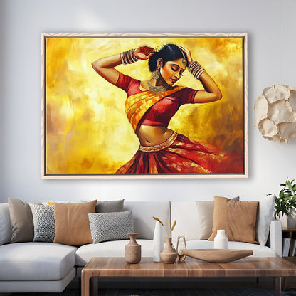 Beautiful Indian Wall Art, Woman Dancing Canvas Print, Extra Large Wall Decor, Framed Cavas Print, Floating Frame