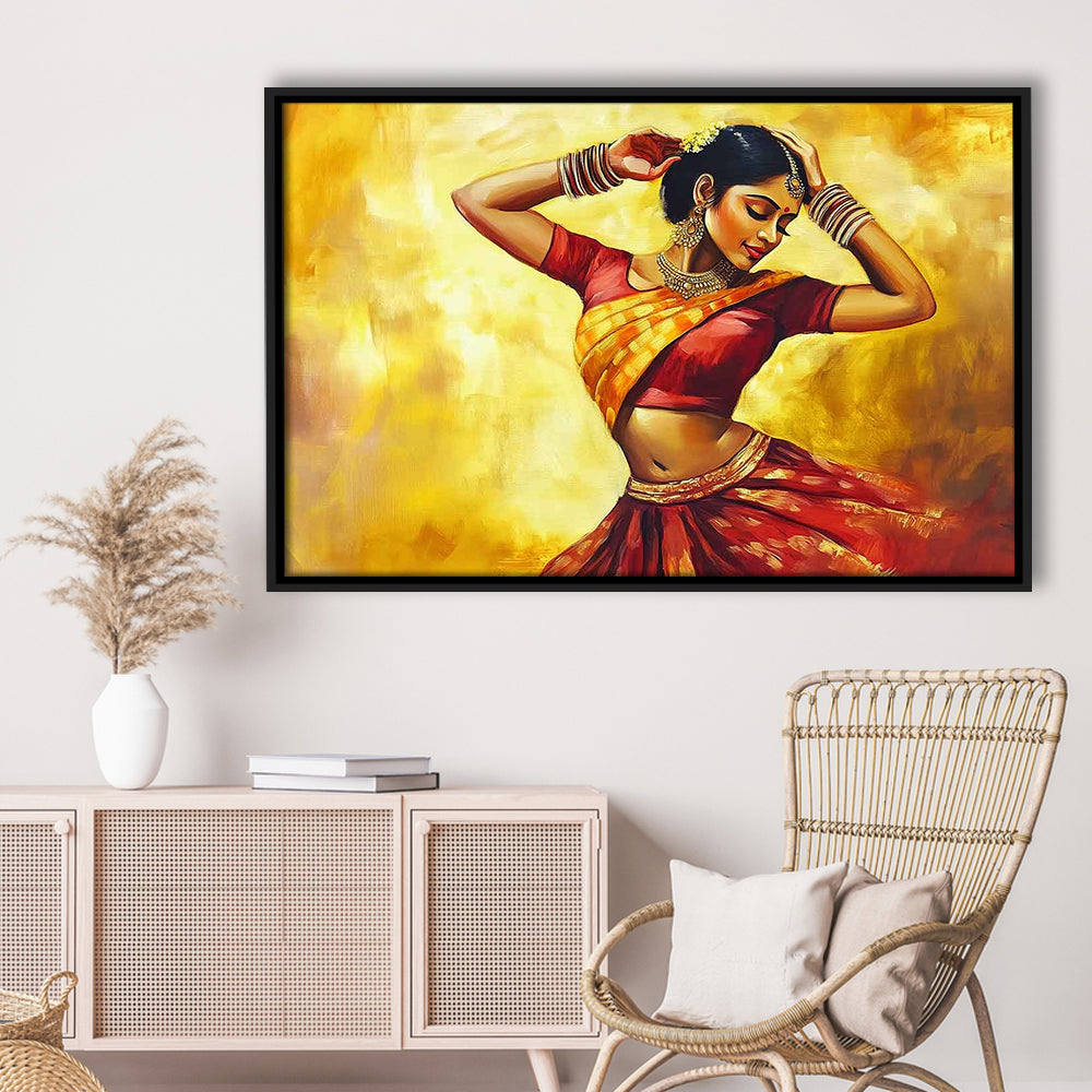 Beautiful Indian Wall Art, Woman Dancing Canvas Print, Extra Large Wall Decor, Framed Cavas Print, Floating Frame