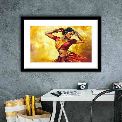 Beautiful Indian Wall Art, Woman Dancing Art Print, Extra Large India Wall Decor, Framed Art Print White Border