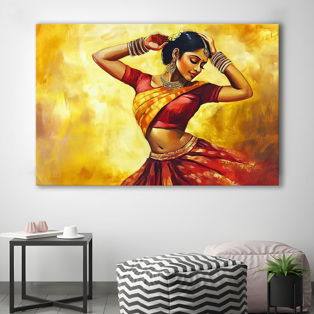 Beautiful Indian Wall Art, Woman Dancing Canvas Print, Extra Large India Wall Decor, Cavas Print Wall Art Hom Decor